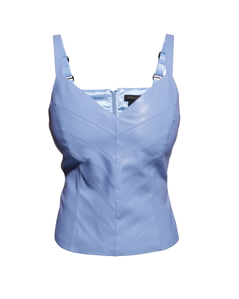 Front of a size 2XL Becca Recycled Leather Tank in Powder Blue by AS by DF. | dia_product_style_image_id:258085